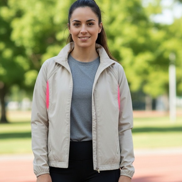 Danskin Now Jacket Vest Women's Windbreaker Removable Sleeves Beige Size L 12/14 - Picture 1 of 7